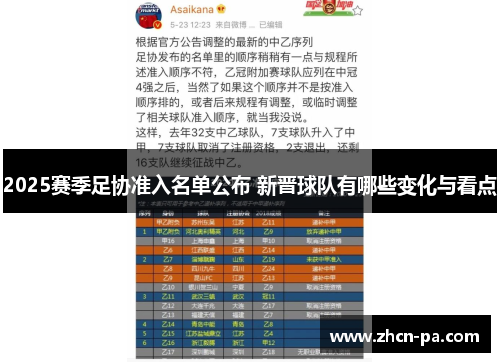 2025赛季足协准入名单公布 新晋球队有哪些变化与看点